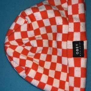 Obey beanie from zumiez white and orange checkered